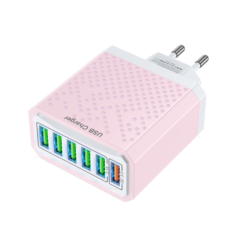6-Ports Multifunctional Quick Charging USB Travel Charger Power Adapter, Model: Pink EU Plug