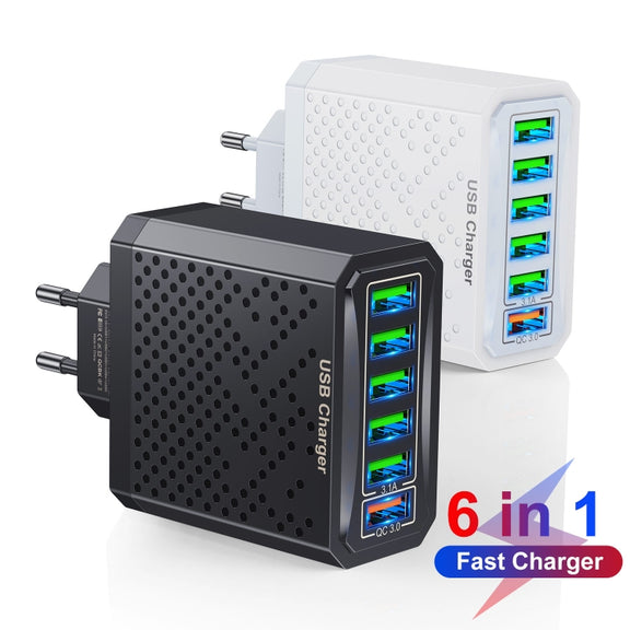 6-Ports Multifunctional Quick Charging USB Travel Charger Power Adapter, Model: White EU Plug