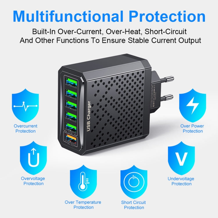 6-Ports Multifunctional Quick Charging USB Travel Charger Power Adapter, Model: White AU Plug