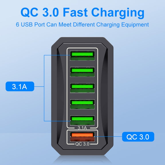 6-Ports Multifunctional Quick Charging USB Travel Charger Power Adapter, Model: Yellow EU Plug