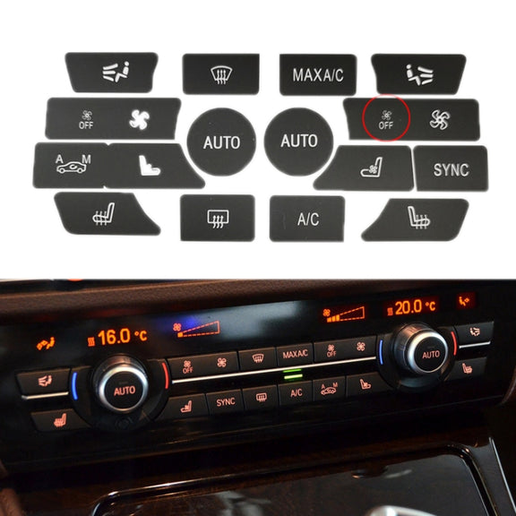 For BMW 5 Series/7 Series/X5/C6/F10/F01/F15 Air Conditioning Button Repair Sticker, Style: C 16pcs With OFF