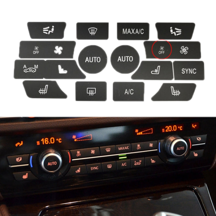 For BMW 5 Series/7 Series/X5/C6/F10/F01/F15 Air Conditioning Button Repair Sticker, Style: C 16pcs With OFF