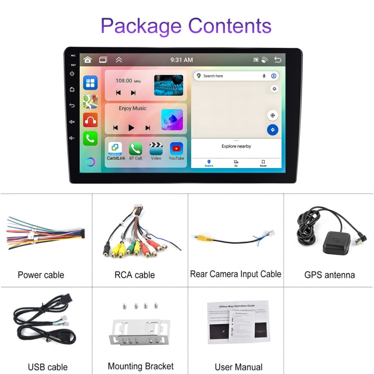10.1 inch 6+128G Android Universal HD Large Screen Car Bluetooth Player Android GPS Navigation Integrated Machine(Standard)