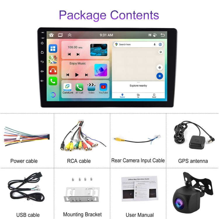 10.1 inch 6+128G Android Universal HD Large Screen Car Bluetooth Player Android GPS Navigation Integrated Machine(Standard+AHD Camera)