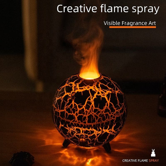 D612 USB Plug-in Colorful Gradient Atmosphere Light Flame Crack Aromatherapy Humidifier(Black)