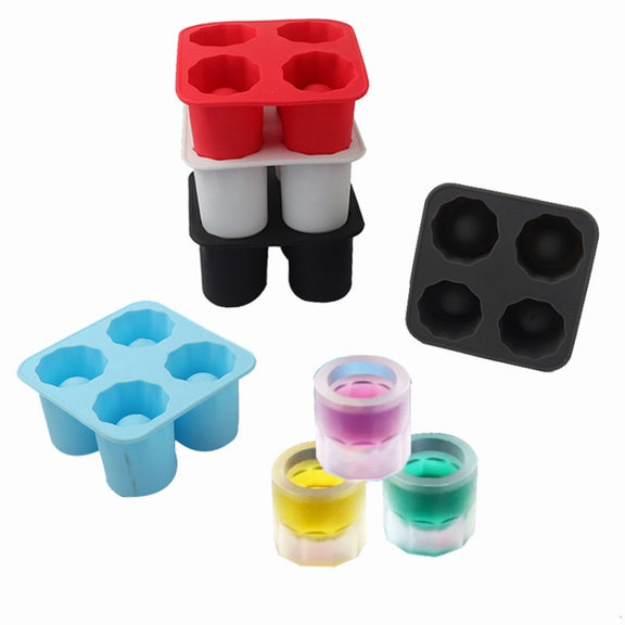 Four Hole Ice Cup Silicone Mold Compartment Cylindrical Coke Whiskey Ice Cube Maker Mold(Red)