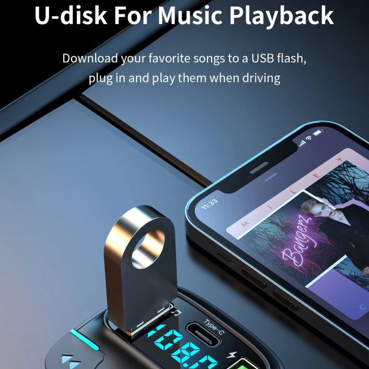 Car Bluetooth MP3 Player Ambient Light Charger(Black)