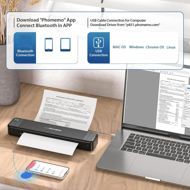 Phomemo P831 Bluetooth Portable Thermal Transfer Printer Support A4 / Letter / A5 / B5 Plain Paper Printing(White)