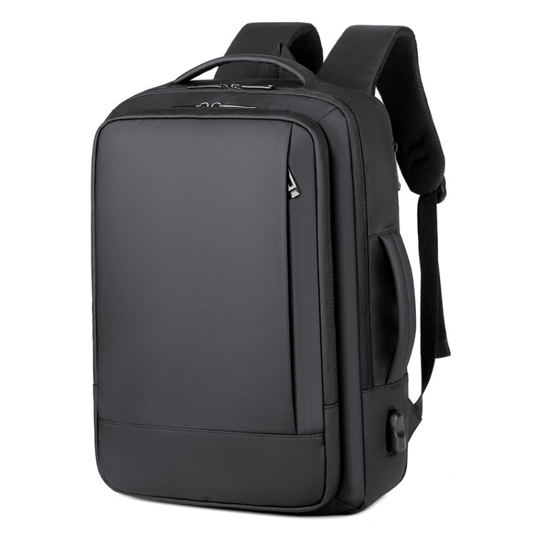 Expandable Business Water-resistant Laptop Backpack With USB Port(Black)