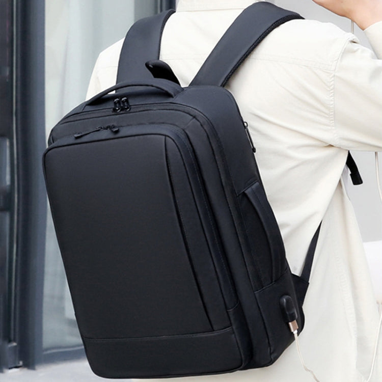 Expandable Business Water-resistant Laptop Backpack With USB Port(Grey)