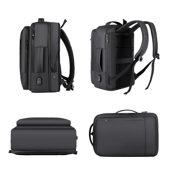 Expandable Business Water-resistant Laptop Backpack With USB Port(Grey)