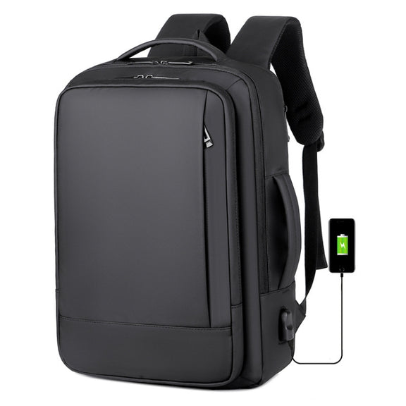 Expandable Business Water-resistant Laptop Backpack With USB Port(Grey)