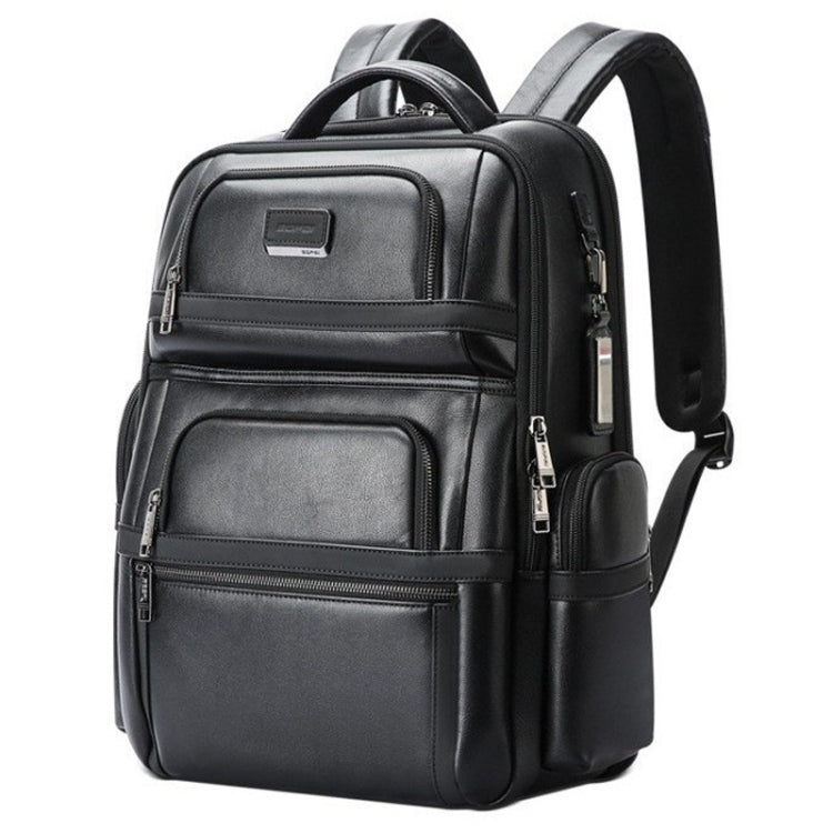 Bopai 61-17311 Large-capacity First-layer Cowhide Laptop Backpack With USB+Type-C Port(Plain)