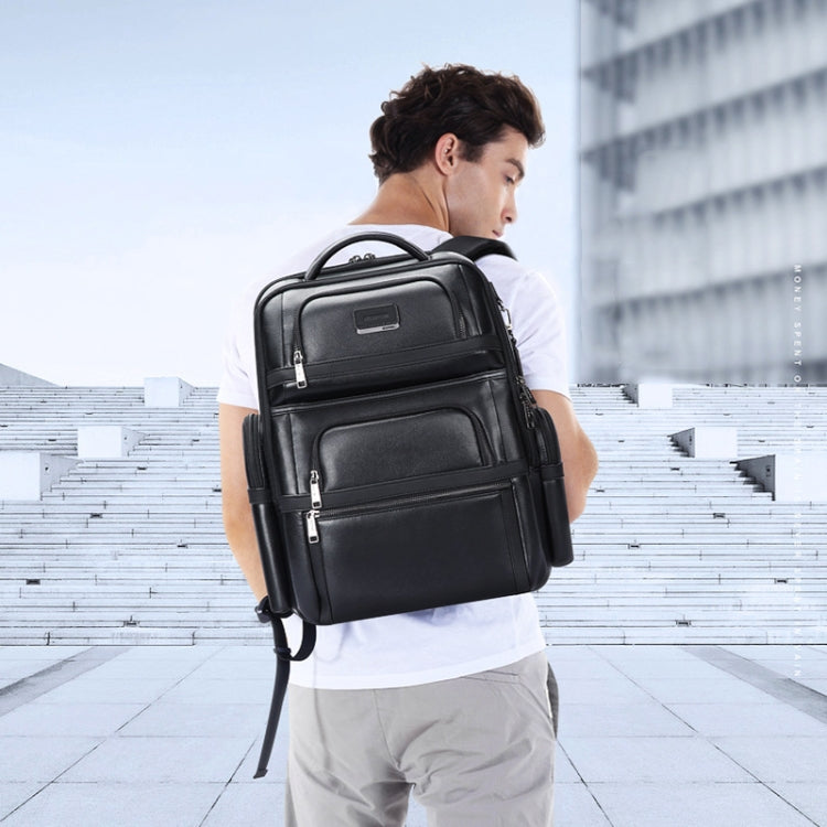 Bopai 61-17311 Large-capacity First-layer Cowhide Laptop Backpack With USB+Type-C Port(Plain)