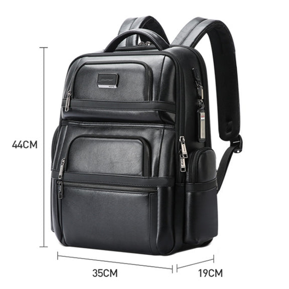 Bopai 61-17311 Large-capacity First-layer Cowhide Laptop Backpack With USB+Type-C Port(Plain)