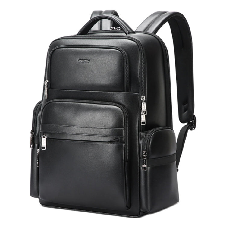 Bopai 61-98611 Large-capacity Water-resistant First-layer Cowhide Laptop Backpack With USB+Type-C Port(Black)