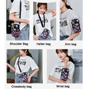 Printed Crossbody Mobile Phone Bag Mini Wallet With Arm Band, Style: Black Flower