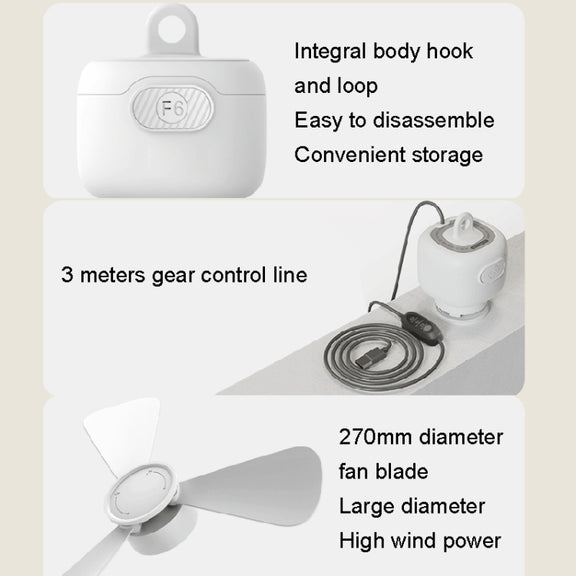 USB Plug-in Version Small Ceiling Fan Camping Outdoor Portable Hanging Fan(White)