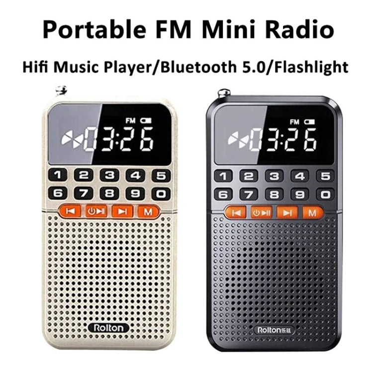 Rolton T1 Portable Radio Receiver Old People Singing Opera Player Mini Stereo Walkman(Gold)