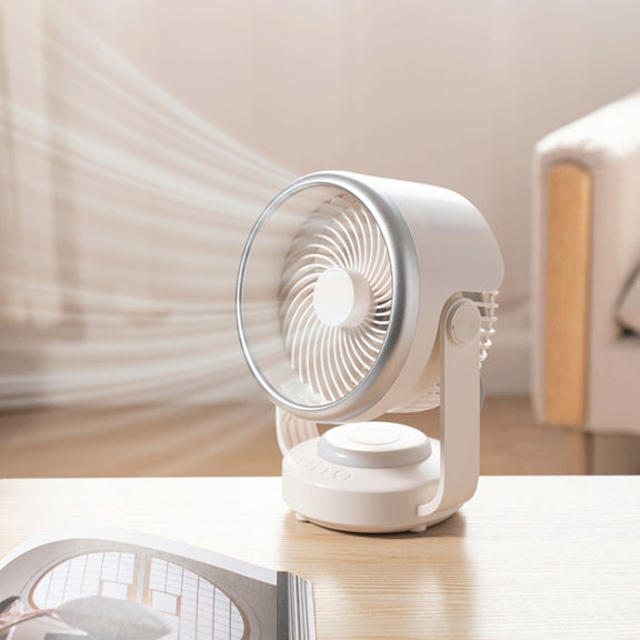 Air Circulation Fan Automatic Oscillating Head Desktop Fan With LED Light(White)