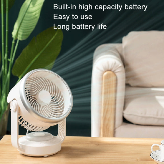 Air Circulation Fan Automatic Oscillating Head Desktop Fan With LED Light(White)