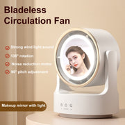 3 In 1 Multifunctional Desktop Fan with LED Light Cosmetic Mirror Rechargeable Oscillating