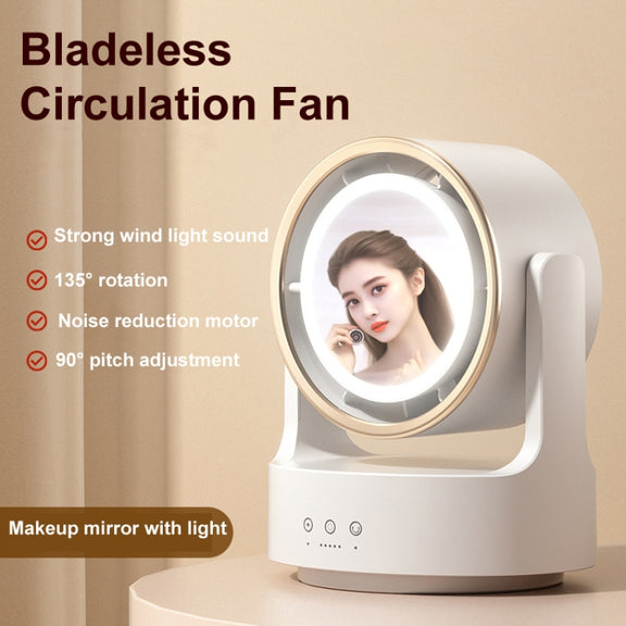 3 In 1 Multifunctional Desktop Fan with LED Light Cosmetic Mirror Rechargeable Oscillating
