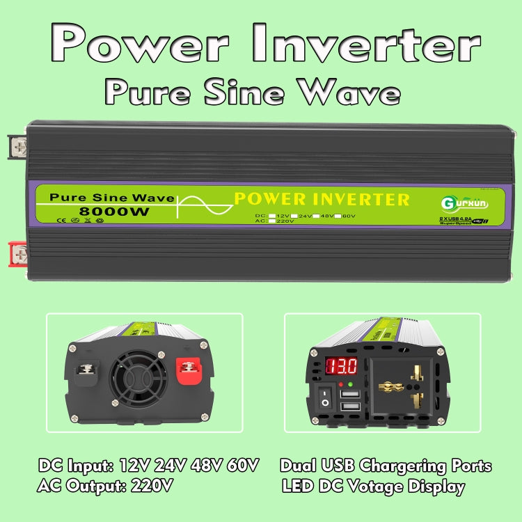Gurxun 12V-220V 8000W Pure Sine Wave Inverter Car Single Digital Display Voltage Converter