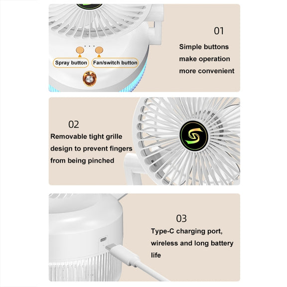 USB Charging Folding Desktop Spray Humidification Fan with Night Light(Green)