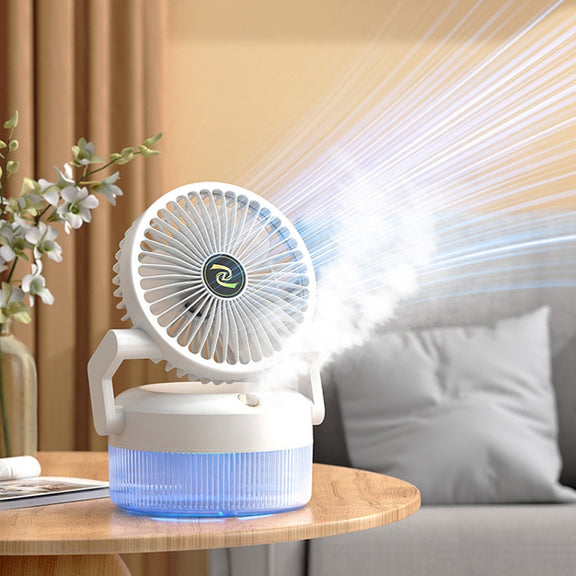 USB Charging Folding Desktop Spray Humidification Fan with Night Light(Green)