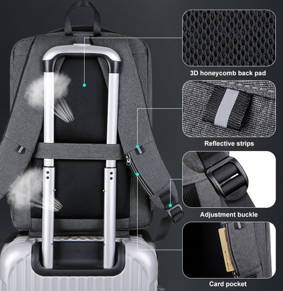 16 inch Large Capacity Password Lock Anti-Theft Laptop Backpack With USB Port(Dark Gray)