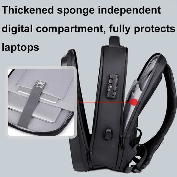 17 inch Password Lock Large Capacity Water-resistant Laptop Backpack with USB Port(Black)