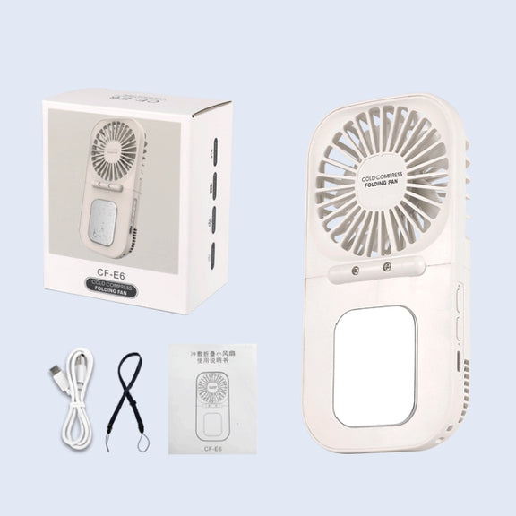 USB Charging Folding Outdoor Handheld Mini Cold Compress Fan Desktop Cooling Fan(White)