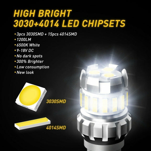 2pcs T10 3030+4014 18LED Constant Current Decoder Indicator Light Reversing Light(White)