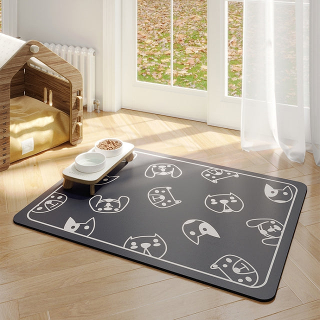 Pet Floor Mat Anti-Tear And Bite Absorbent Feeding Mat Sleeping Anti-Slip Dog Nest Pad, Style: Dogs Party Deep Gray(50x70cm)