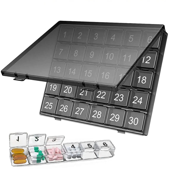 Monthly Pill Organizer 30 Days Pill Box Easy-Open Large Capacity Medicine Case(Black)
