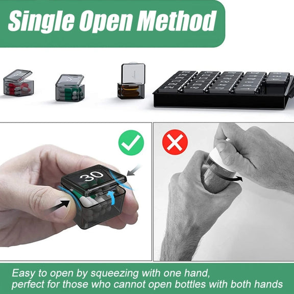 Monthly Pill Organizer 30 Days Pill Box Easy-Open Large Capacity Medicine Case(Black)
