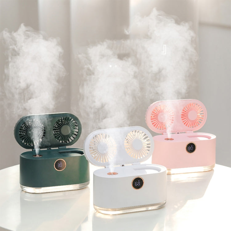 WT-818 Dual-leaf Spray Smart Digital Display Desktop Fan Night Light Humidification Cooler(Green)