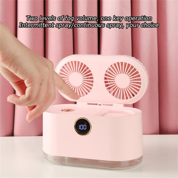 WT-818 Dual-leaf Spray Smart Digital Display Desktop Fan Night Light Humidification Cooler(Pink)