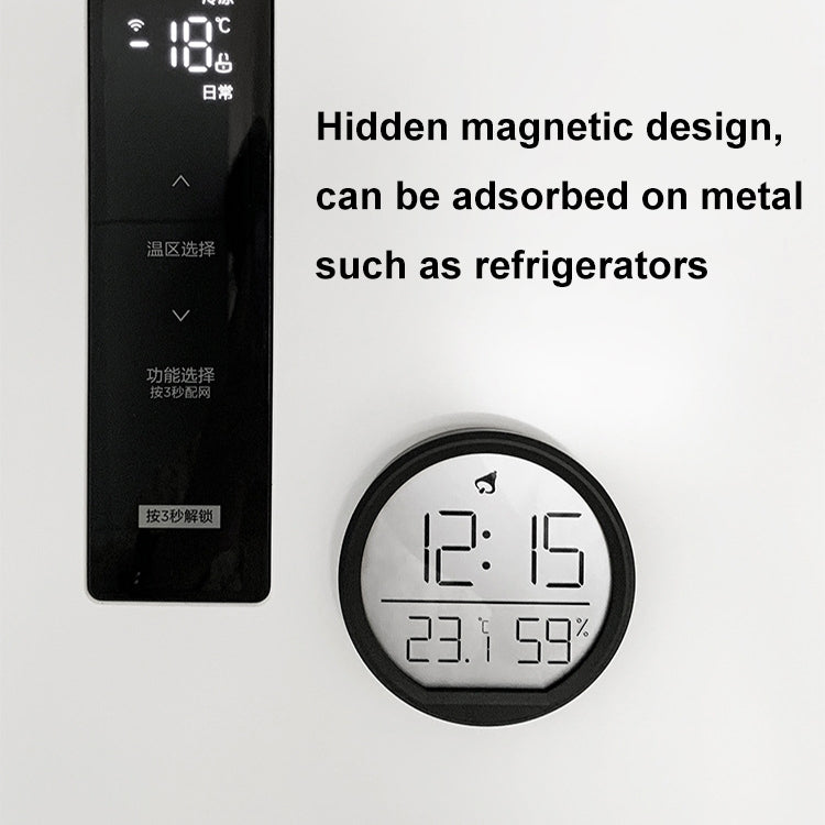 Slim Magnetic Thermometer And Hygrometer Clock Home Wall-Mounted Electronic Clock(Black)