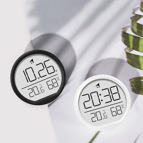 Slim Magnetic Thermometer And Hygrometer Clock Home Wall-Mounted Electronic Clock(White)