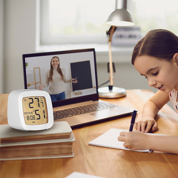 Multifunctional Temperature and Humidity LCD Clock Home Bedside Alarm Clock(2205 White)