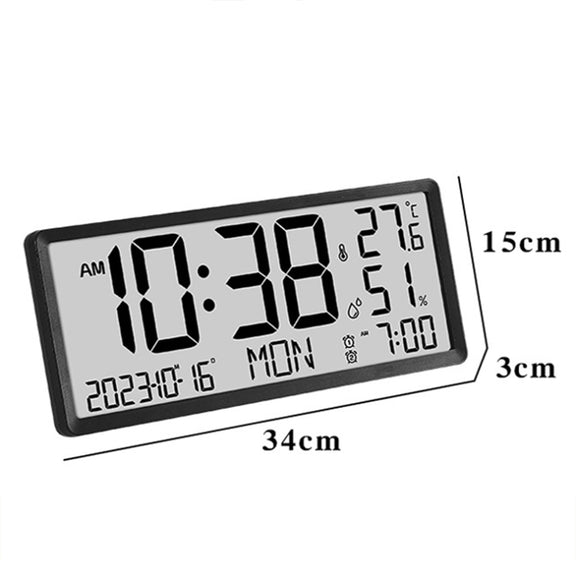 LCD Multifunctional Living Room Wall Clock Electronic Clock With Date/Temperature/Humidity Display(Black)