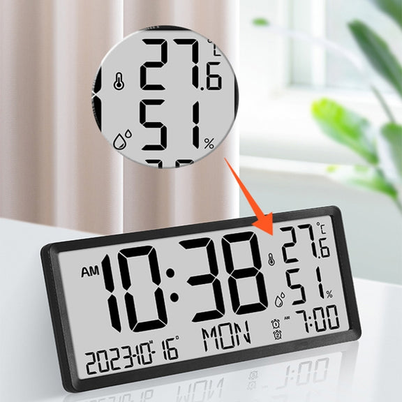 LCD Multifunctional Living Room Wall Clock Electronic Clock With Date/Temperature/Humidity Display(White)