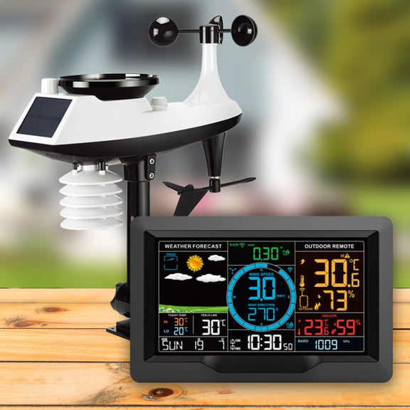 Wireless Weather Station Wind Speed Rain And Wind Direction Detection Weather Forecast Clock(Black)