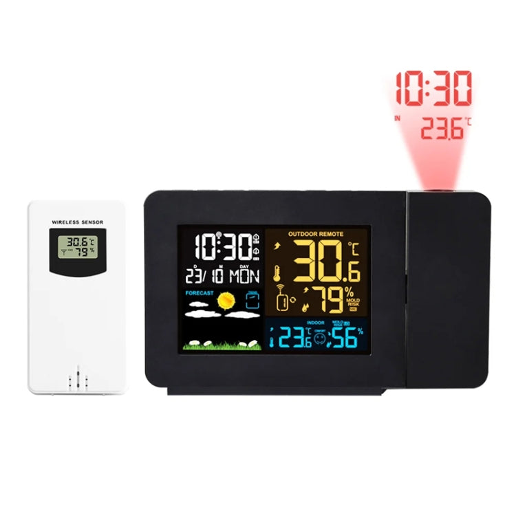 Household Color Screen Temperature And Humidity Meter Weather Forecast Projection Clock, Model: US Plug