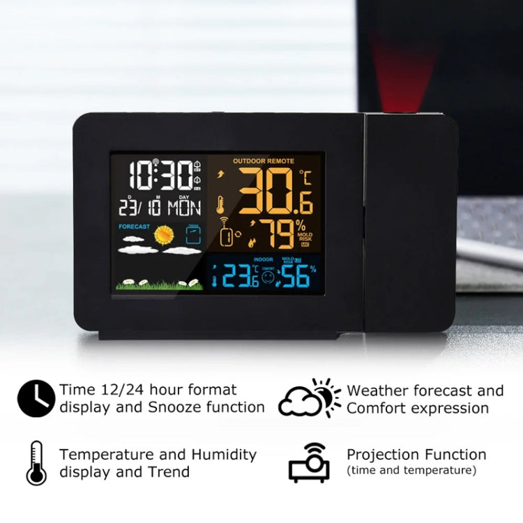 Household Color Screen Temperature And Humidity Meter Weather Forecast Projection Clock, Model: US Plug