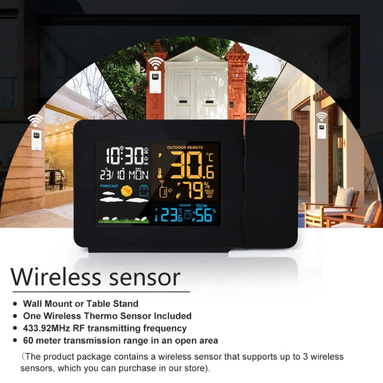 Household Color Screen Temperature And Humidity Meter Weather Forecast Projection Clock, Model: US Plug
