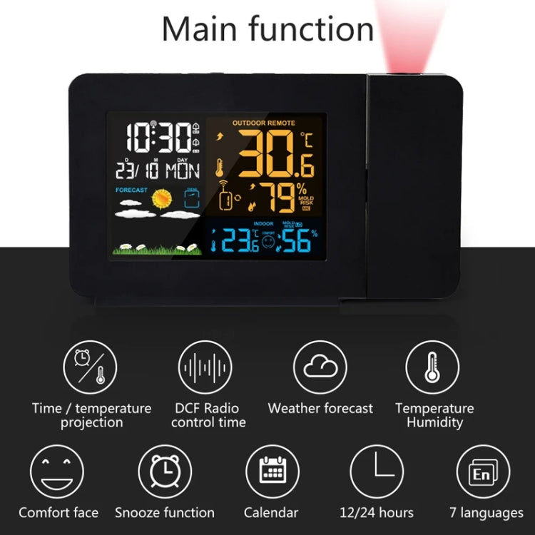Household Color Screen Temperature And Humidity Meter Weather Forecast Projection Clock, Model: EU Plug