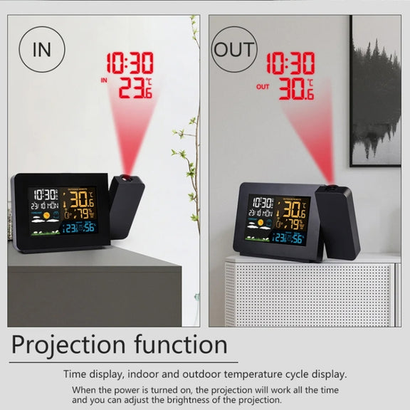 Household Color Screen Temperature And Humidity Meter Weather Forecast Projection Clock, Model: US Plug